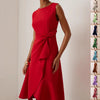 Women's Bow-knot Sleeveless Dress Summer Round Neck Red Temperament
