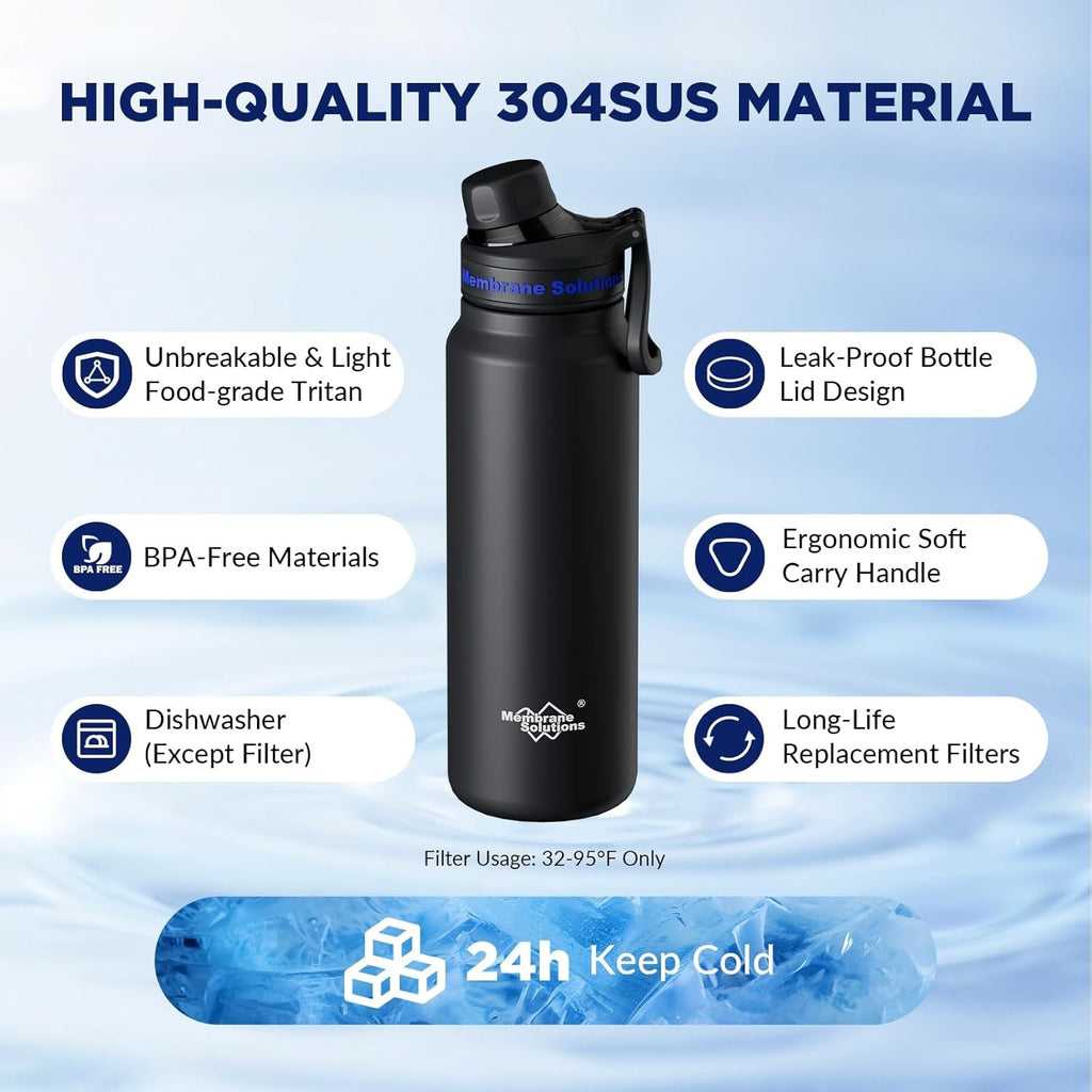 Filtered Water Bottle, 32oz Stainless Steel Water Bottle, With Filter Cartridge
