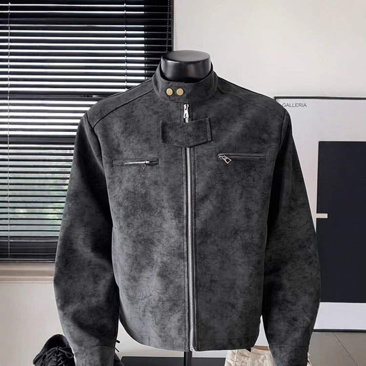 Vintage PU Leather Stand-Up Collar Biker Jacket