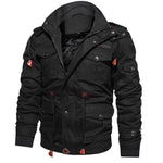 Winter Zip-up Coat Warm Thickened Detachable Hooded Jacket Multi-pocket  Button Drawstring Long Sleeve Tops Men's Cargo Clothing